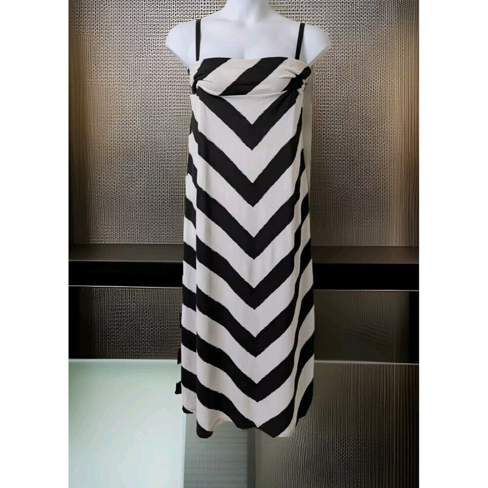 Denim-licious Womens 2XL Black & White V-Striped Maxi Dress